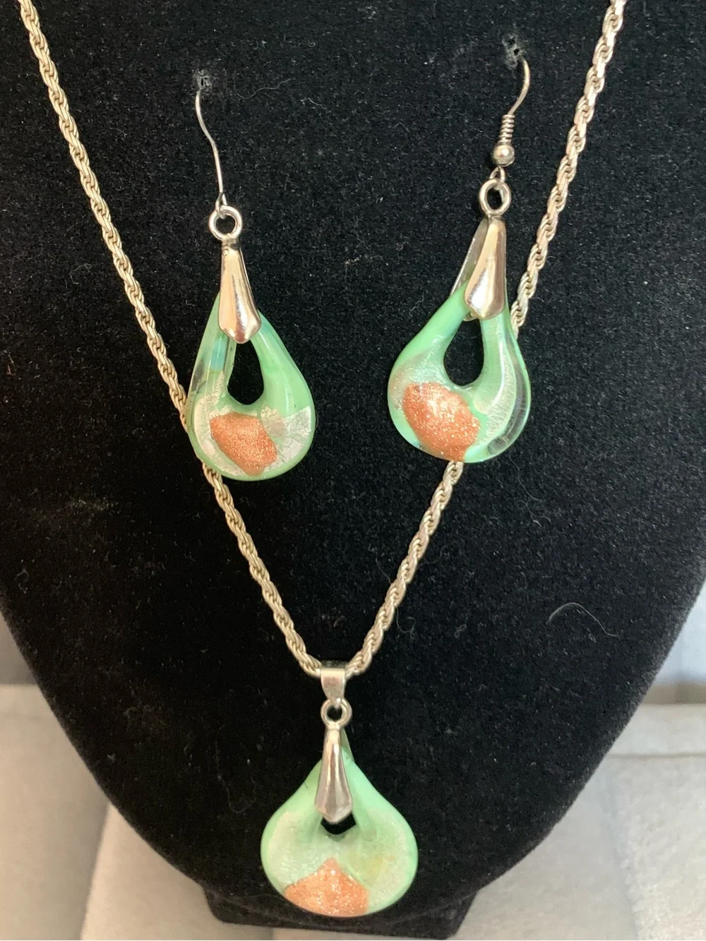 Made in Italy Sterling Silver Murano Glass Teardrop Necklace & Earring Set